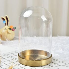 Preserved Flower Glass Cover Golden Disc Stainless Steel Base