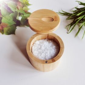 Bamboo Seasoning Jar Condiment Dispenser Bamboo Salt Jar With Spoon Kitchen Storage Seasoning Containers