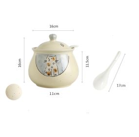 Household High Temperature Resistant Ceramic Meat And Oil Tank Seasoning Jar With Lid Spoon