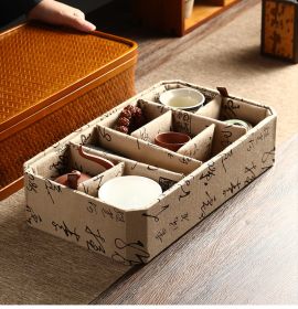 Bamboo Cabas Food Container Double Layer With Lid Rectangular Portable Tea Storage Box