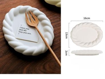 Ceramic Plate Cake Dessert Refreshments Saucer Dim Sum Plate Snack Dish Dish (Option: Small Oval Disk Milky White)