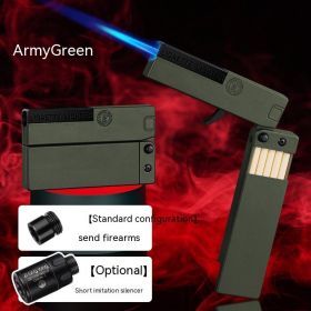 Folding Cigarette Case Windproof Lighter Personalized Gun-type Inflatable Blue Flame Lighter (Option: Army Green No Pattern-Standard)