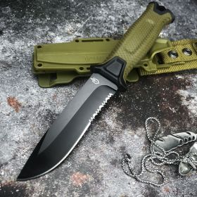 Outdoor Survival Straight Knife Collection Self Defense (Option: Green half tooth)