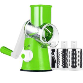 3-in-1 Rotary Food Slicer Chopper Cheese Grater Fruit Vegetable Shredder Cutter (Color: Green)