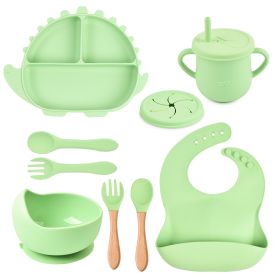 8-piece Children's Silicone Tableware Set Dinosaur Silicone Plate Bib Spoon Fork Cup Baby Silicone Plate (Option: Y3-B)