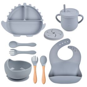 8-piece Children's Silicone Tableware Set Dinosaur Silicone Plate Bib Spoon Fork Cup Baby Silicone Plate (Option: Y18-E)