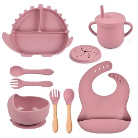 8-piece Children's Silicone Tableware Set Dinosaur Silicone Plate Bib Spoon Fork Cup Baby Silicone Plate (Option: Y19-E)