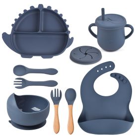 8-piece Children's Silicone Tableware Set Dinosaur Silicone Plate Bib Spoon Fork Cup Baby Silicone Plate (Option: Y10-E)